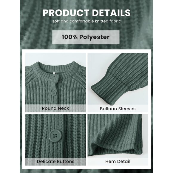 Women's Knit Cardigan Long Sleeve Crewneck Button Casual Sweater - Picture 6 of 6